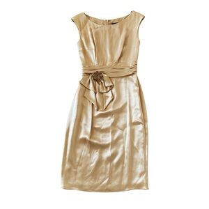 A.B.S Allen Schwartz Cream Satin Gold Sheath Dress with Decorative Sash size 2